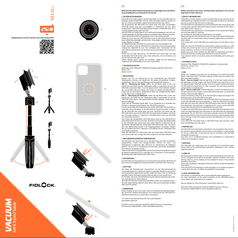 Page 1 de la notice Manuel utilisateur Fidlock VACUUM