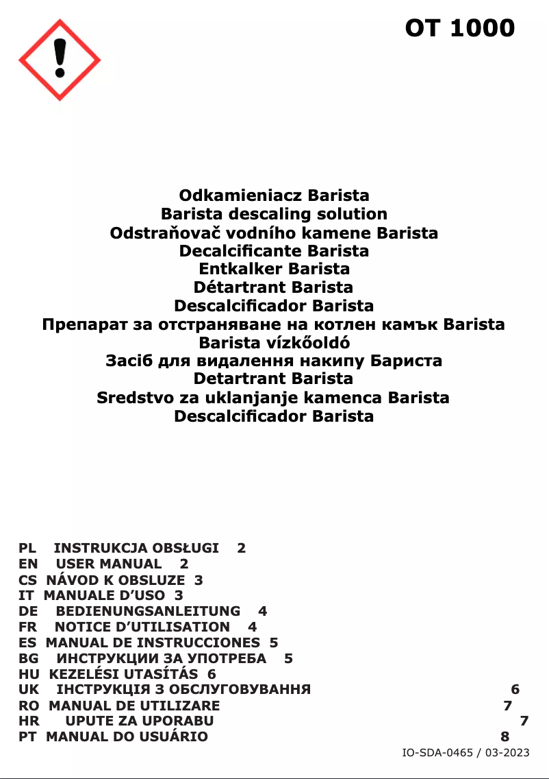 Page 1 de la notice Manuel utilisateur Amica OT 1000