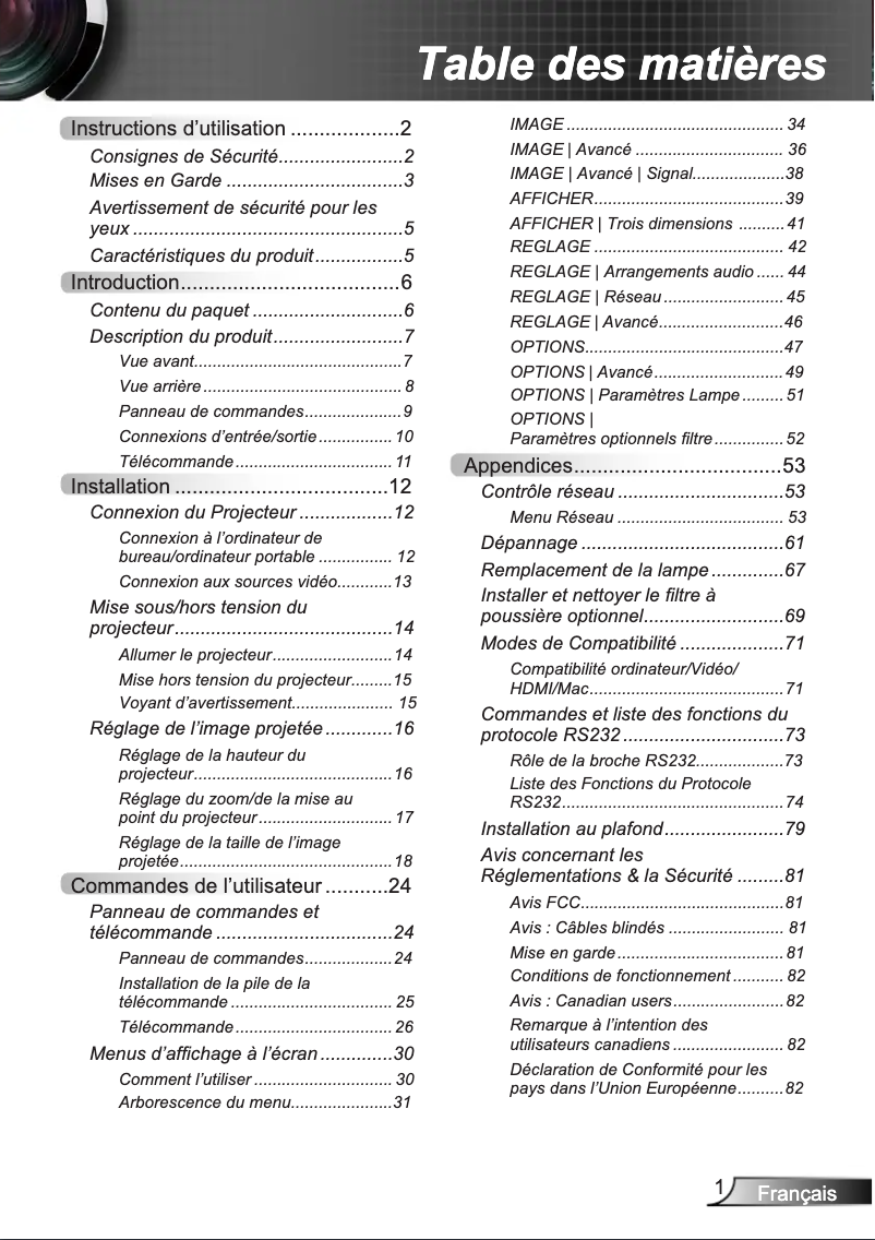 Page 1 de la notice Manuel utilisateur InFocus IN2139WU