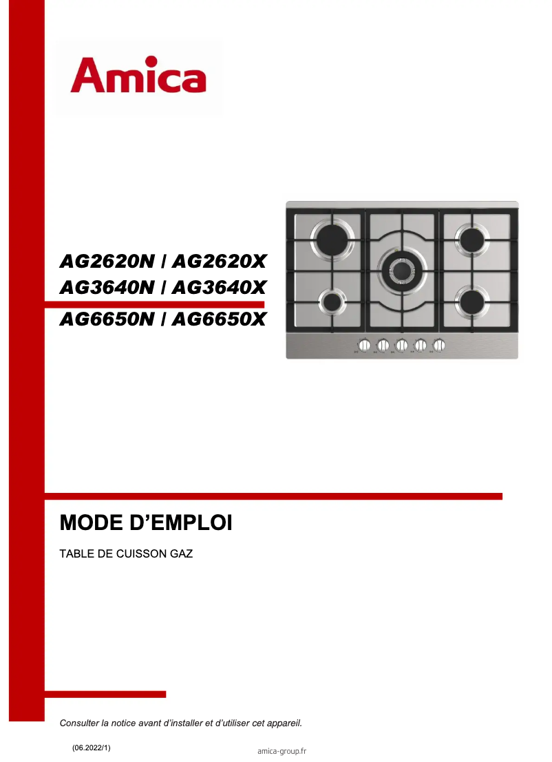 Page 1 de la notice Manuel utilisateur Amica AG3640X
