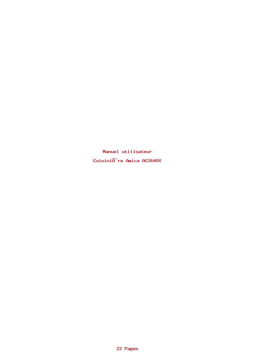 Page 1 de la notice Manuel utilisateur Amica AG3640X