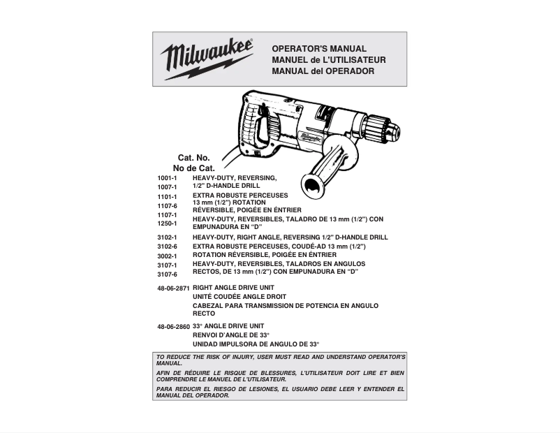 Page 1 de la notice Manuel utilisateur Milwaukee 3107-8