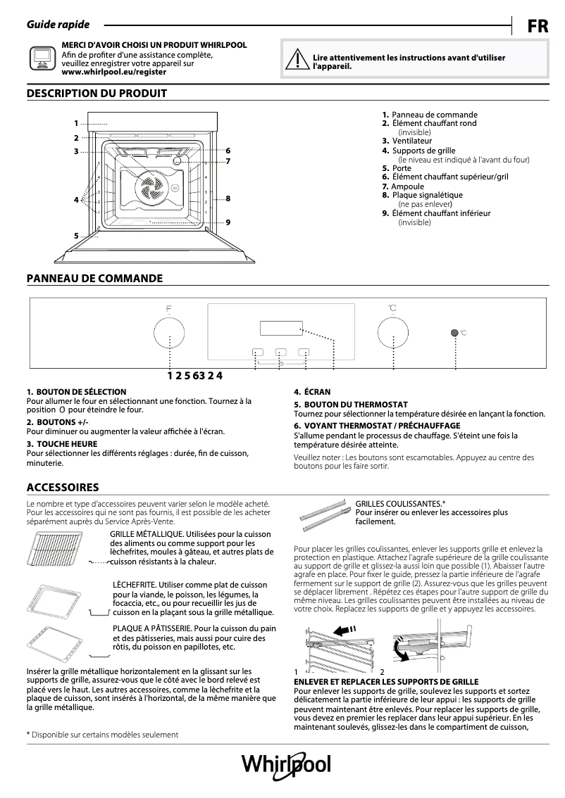 Page 1 de la notice Manuel utilisateur Whirlpool OAKP9 744 H IX