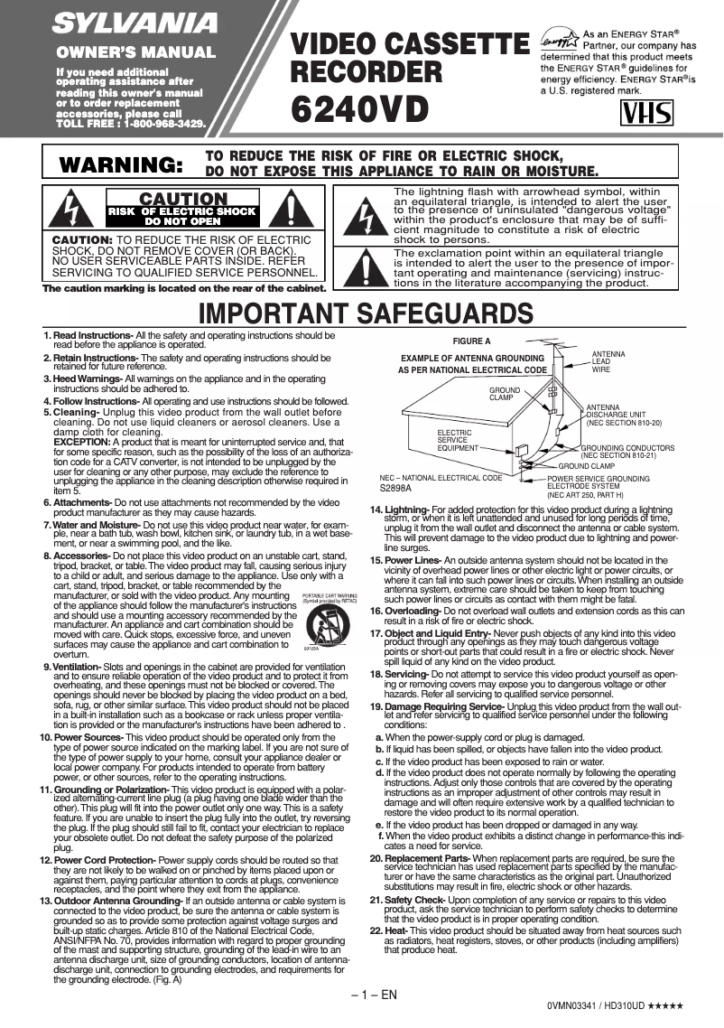 Page 1 of the manual User Manual Sylvania 6240VD