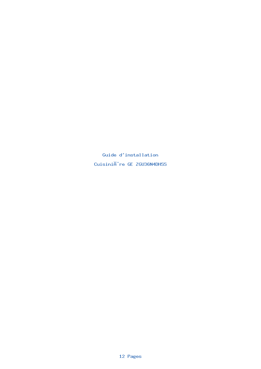 Page 1 de la notice Guide d'installation GE ZGU36N4DHSS