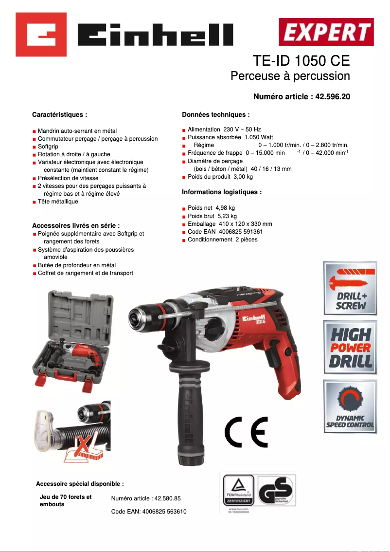 Page 1 of the manual Technical Sheet Einhell TE-ID 1050 CE