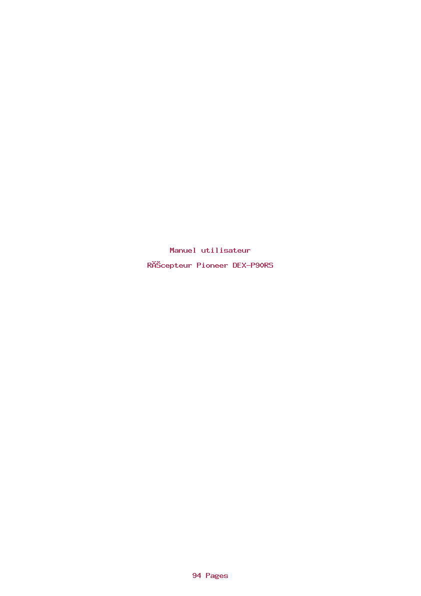 Page 1 de la notice Manuel utilisateur Pioneer DEX-P90RS
