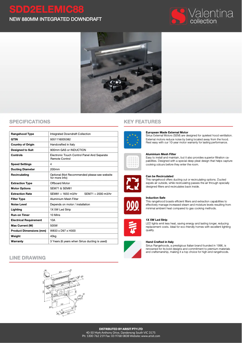 Page 1 de la notice Fiche technique Sirius SDD2ELEMIC88