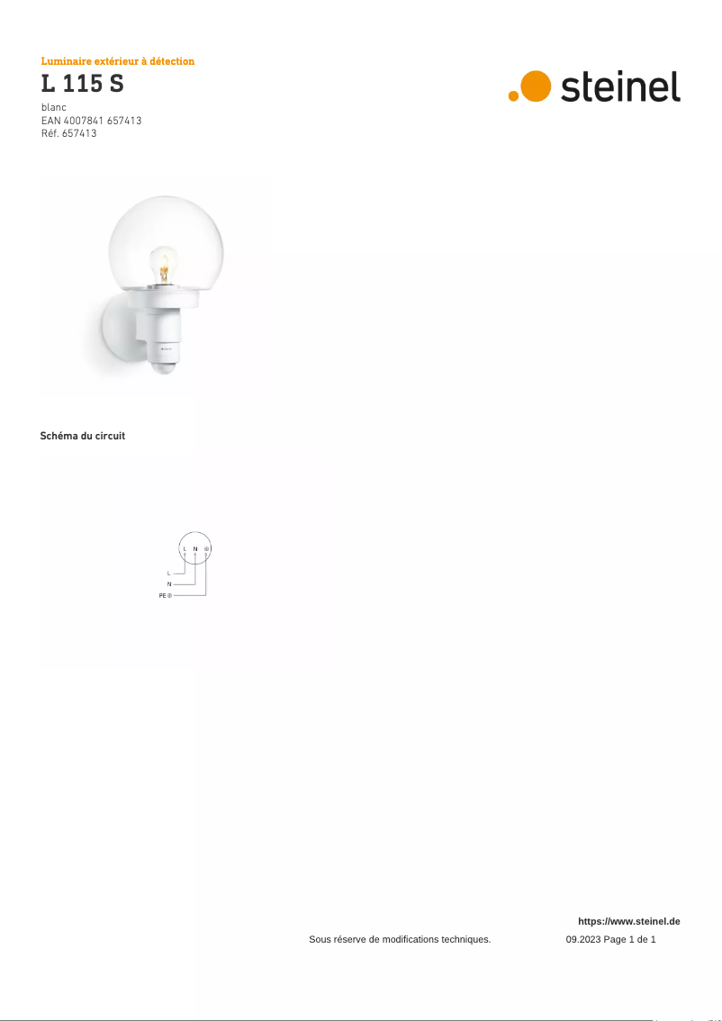 Page 1 de la notice Schéma de câblage Steinel L 115 S