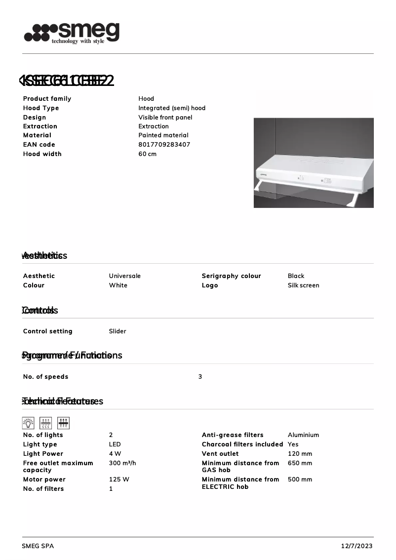 Página 1 del manual Ficha técnica Smeg KSEC61CBE2