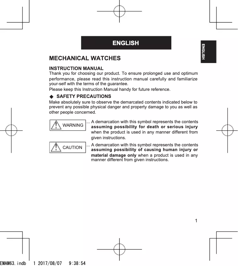 Page 1 de la notice Manuel utilisateur ORIENT Classic AC0000EW