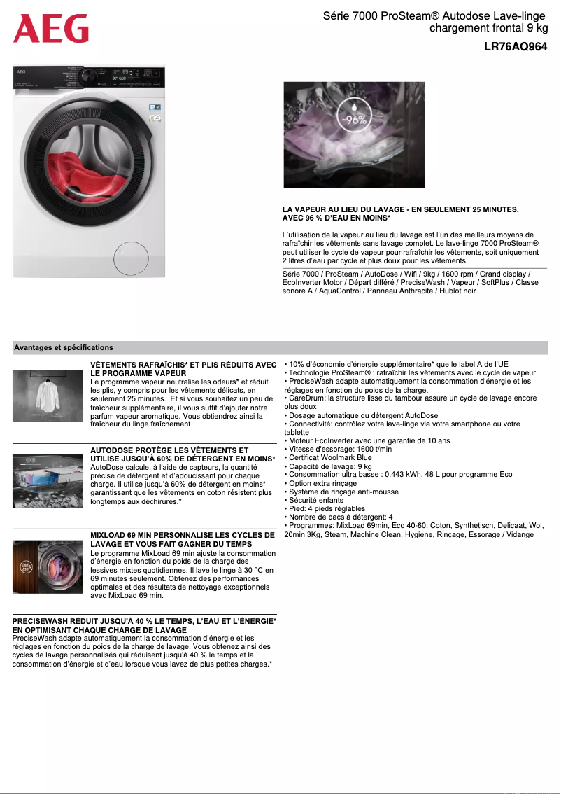 Página 1 del manual Ficha técnica AEG LR76AQ964