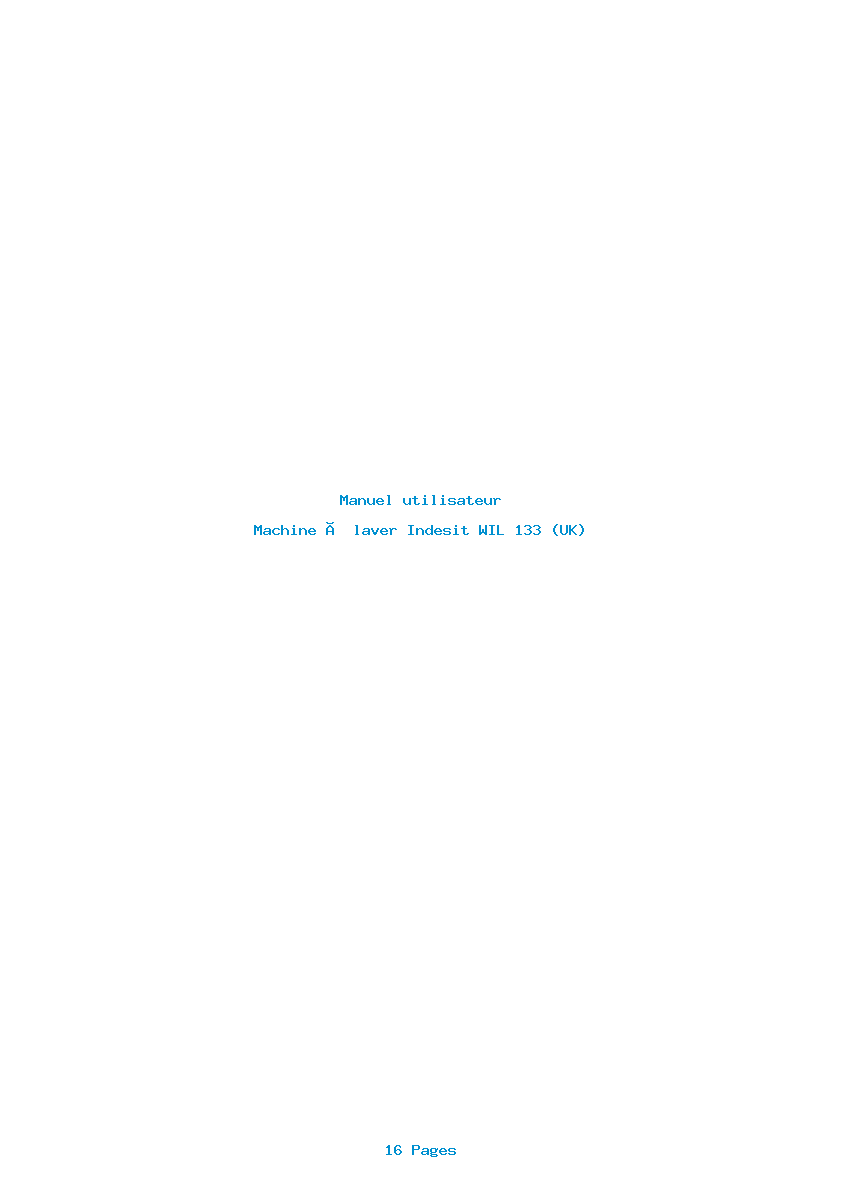 Page 1 de la notice Manuel utilisateur Indesit WIL 133 (UK)