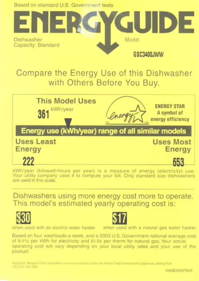 Página 1 del manual Etiqueta energética GE GSC3400JWW