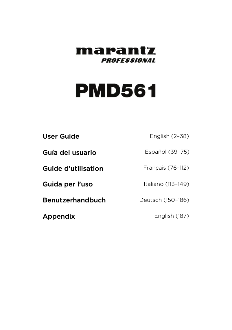 Page 1 de la notice Manuel utilisateur Marantz PMD561