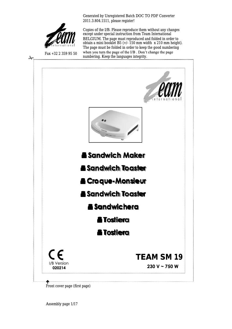 Page 1 de la notice Manuel utilisateur Team SM 19