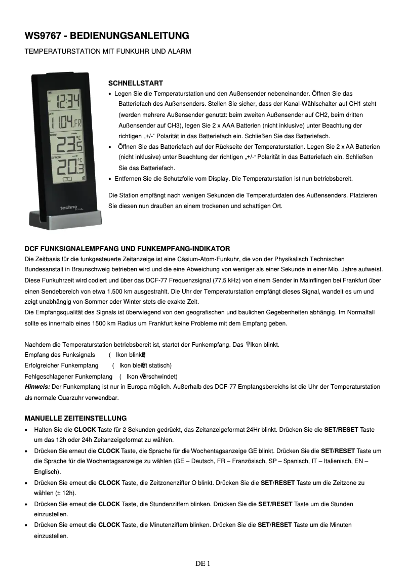 Página 1 del manual Manual de usuario Techno Line WS 9767