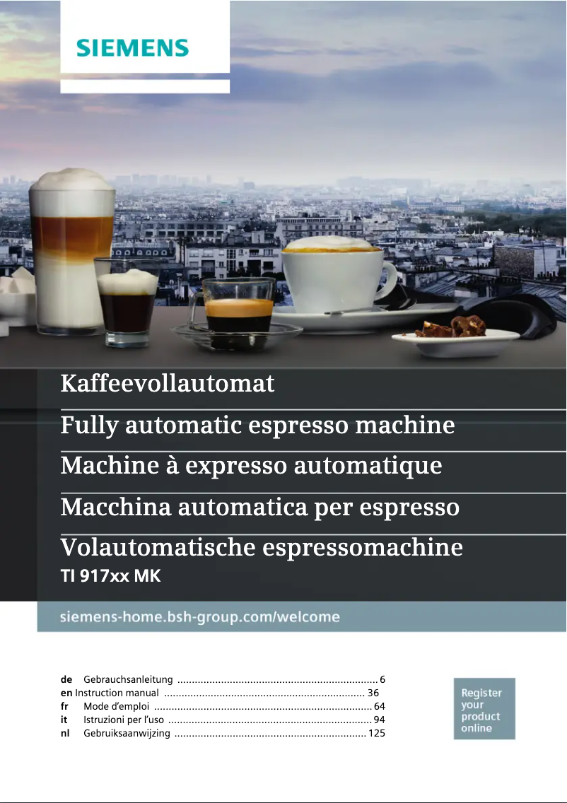 Page 1 de la notice Manuel utilisateur Siemens EQ.9 extraKlasse TI917F31DE