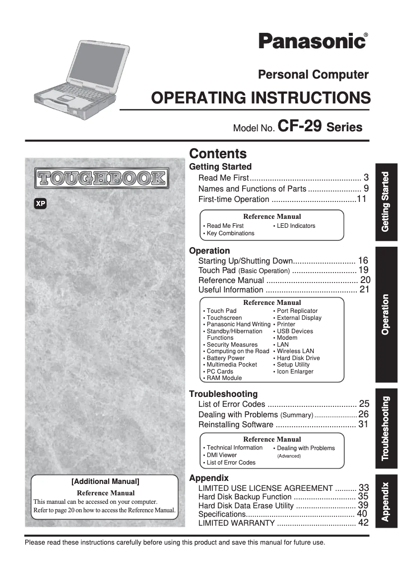 Page 1 de la notice Manuel utilisateur Panasonic Toughbook CF-29C