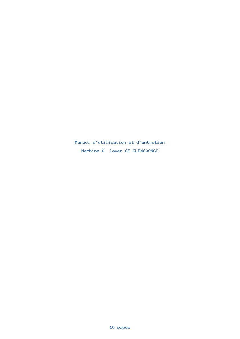 Page 1 de la notice Manuel d'utilisation et d'entretien GE GLD4600NCC