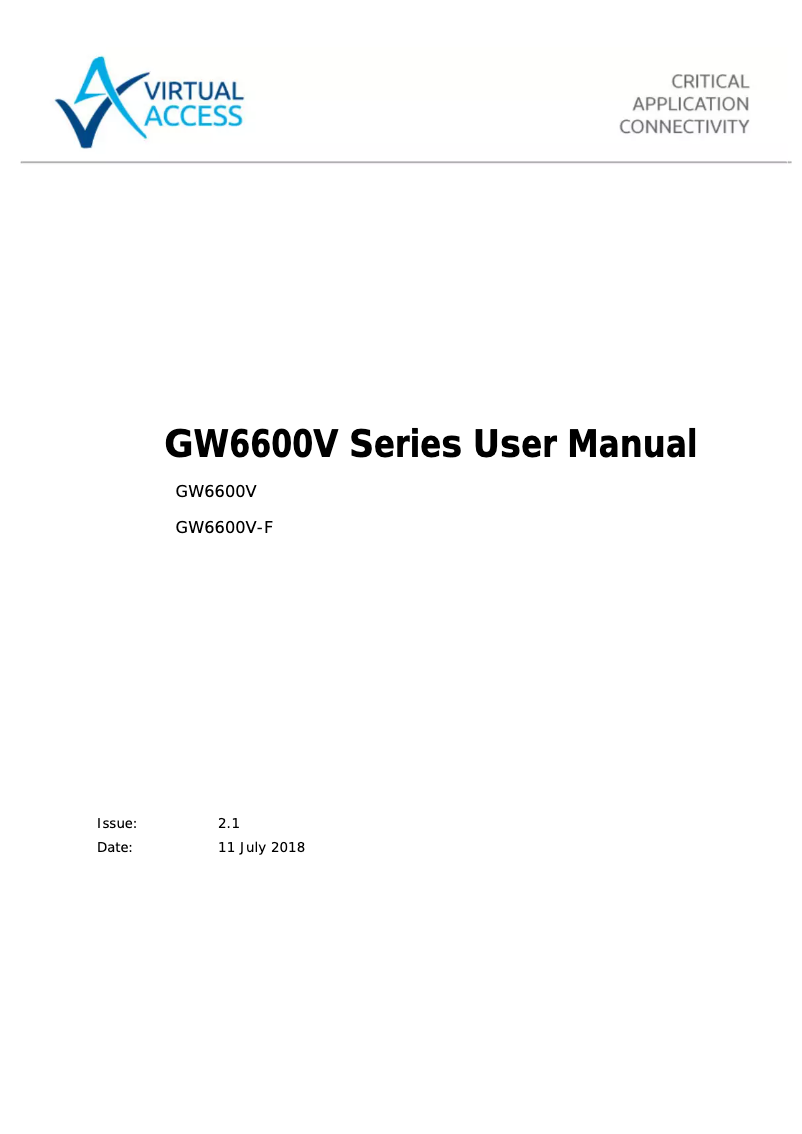 Page 1 de la notice Manuel utilisateur Virtual Access GW6600V