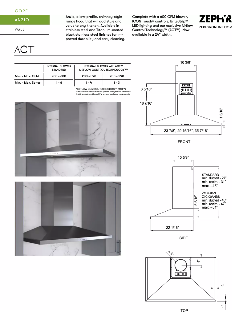 Página 1 del manual Ficha técnica Zephyr ZANE24CS