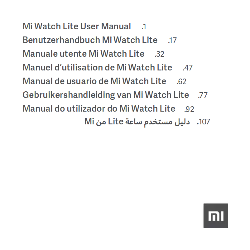 Page 1 de la notice Manuel utilisateur Xiaomi Mi Watch Lite