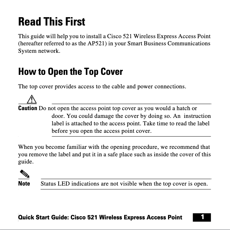 Page 1 of the manual User Manual Cisco 521G