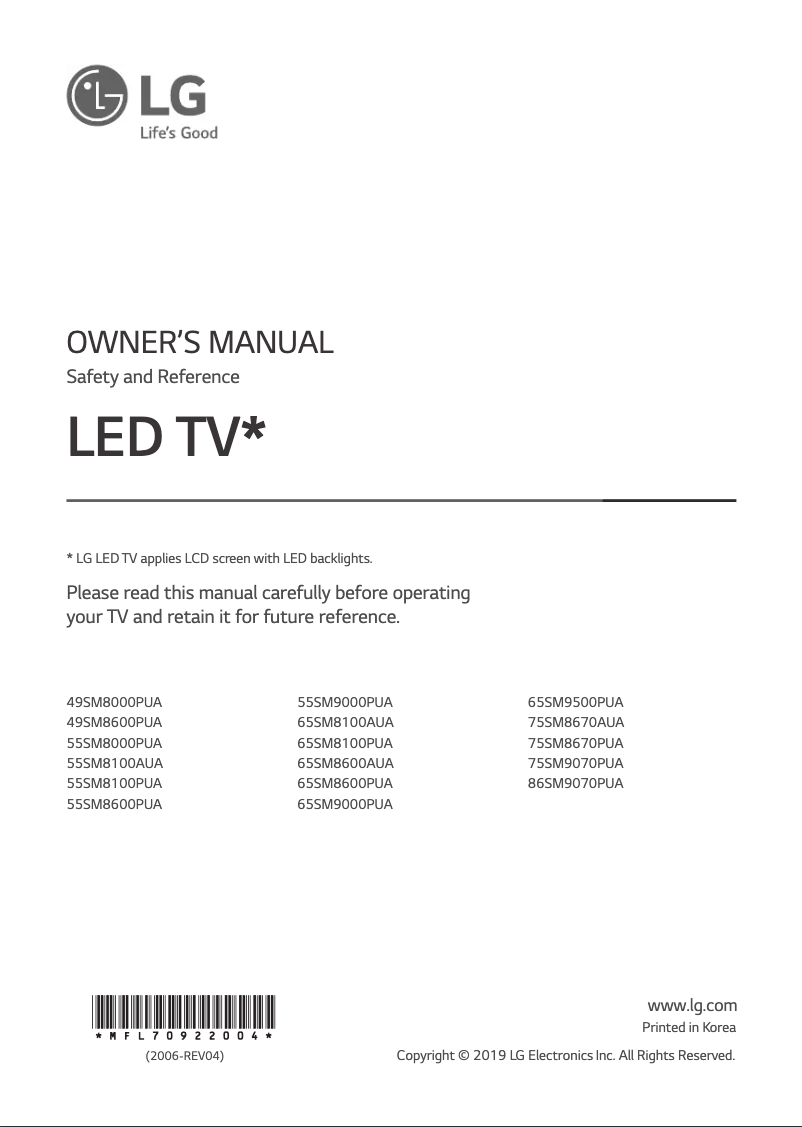 Page 1 de la notice Manuel utilisateur LG 65SM8100PUA