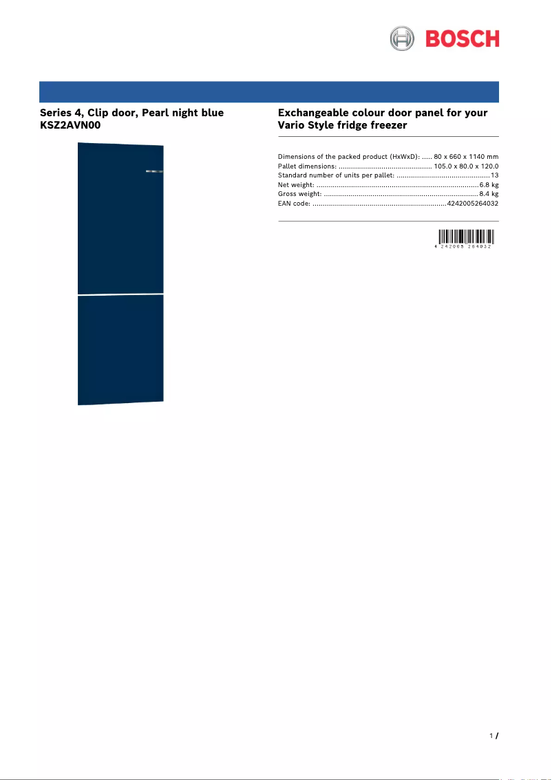 Page 1 de la notice Manuel utilisateur Bosch KSZ2AVN00