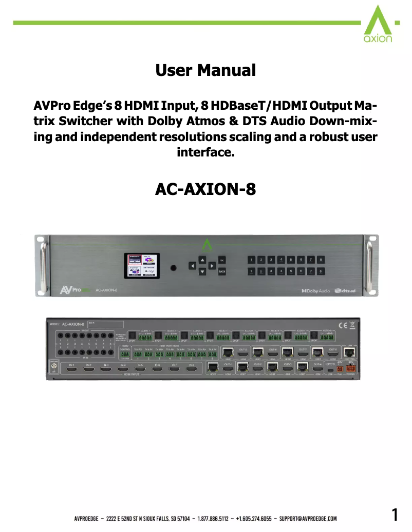 Page 1 de la notice Manuel utilisateur AVPro Edge AC-AXION-8