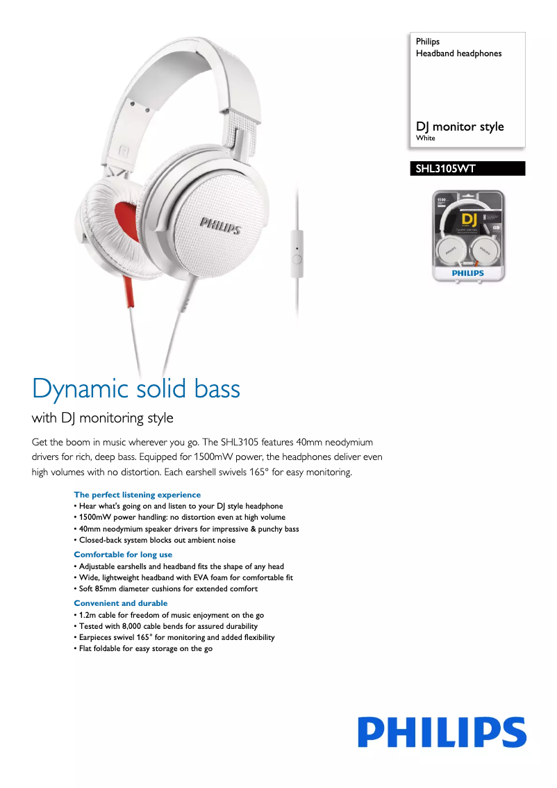 Page 1 of the manual Brochure Philips SHL3105