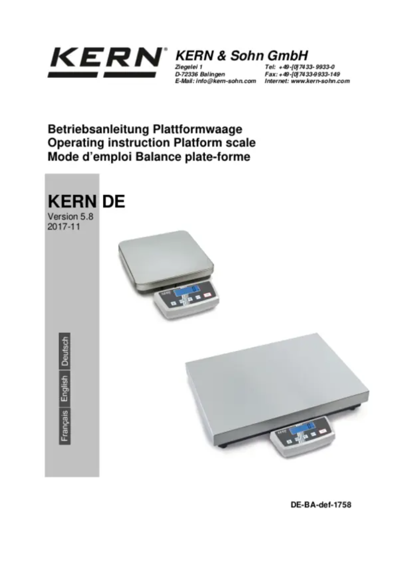 Page 1 de la notice Manuel utilisateur Kern DE 300K50DL