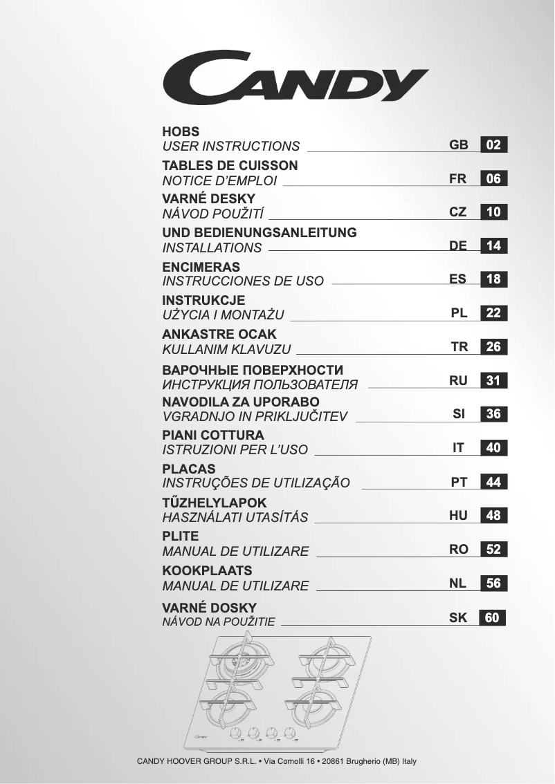 Page 1 of the manual User Manual Candy CVG6BR4WPB