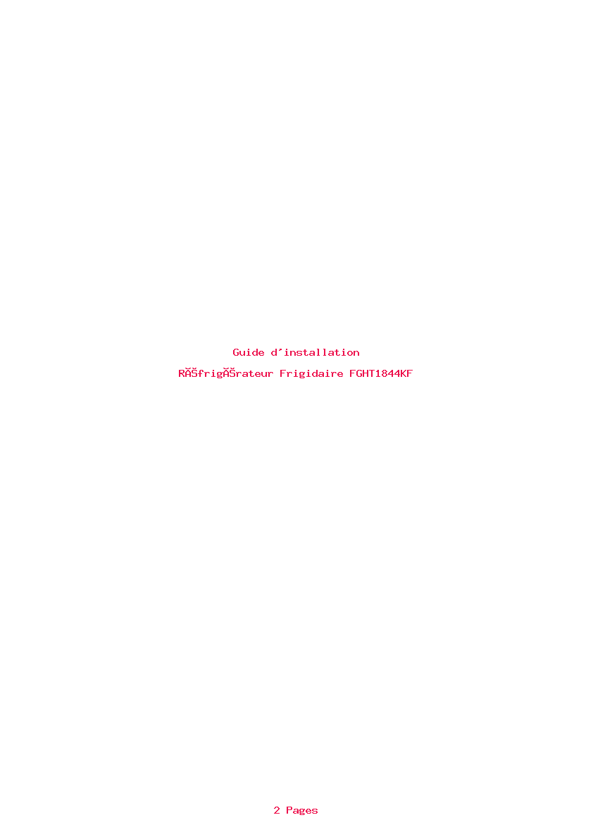 Page 1 de la notice Guide d'installation Frigidaire FGHT1844KF