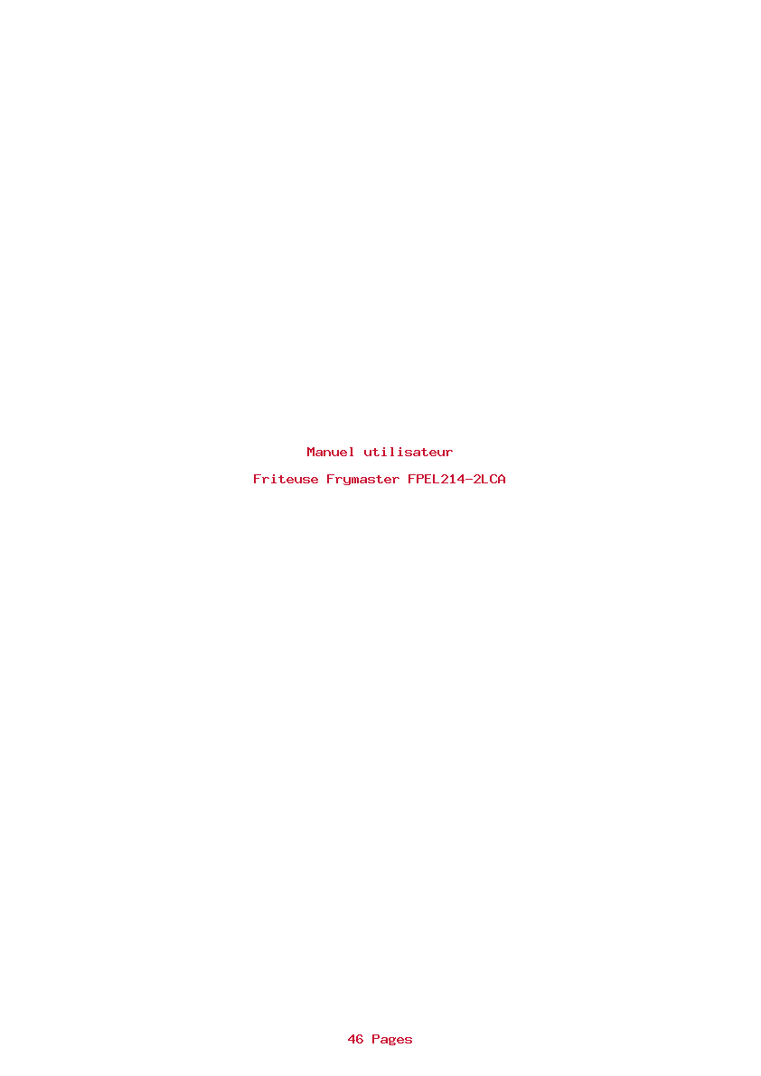Page 1 de la notice Manuel utilisateur Frymaster FPEL214-2LCA