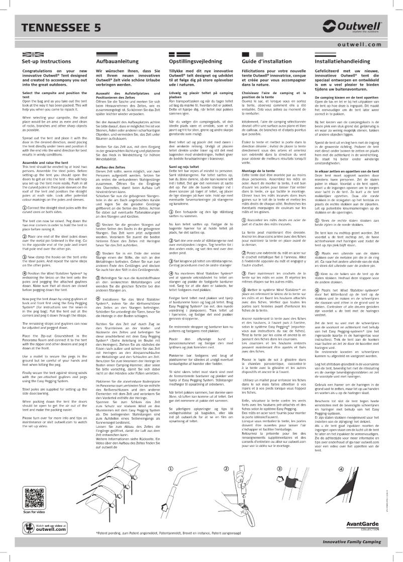 Page 1 de la notice Manuel utilisateur Outwell AvantGarde Tennessee 5