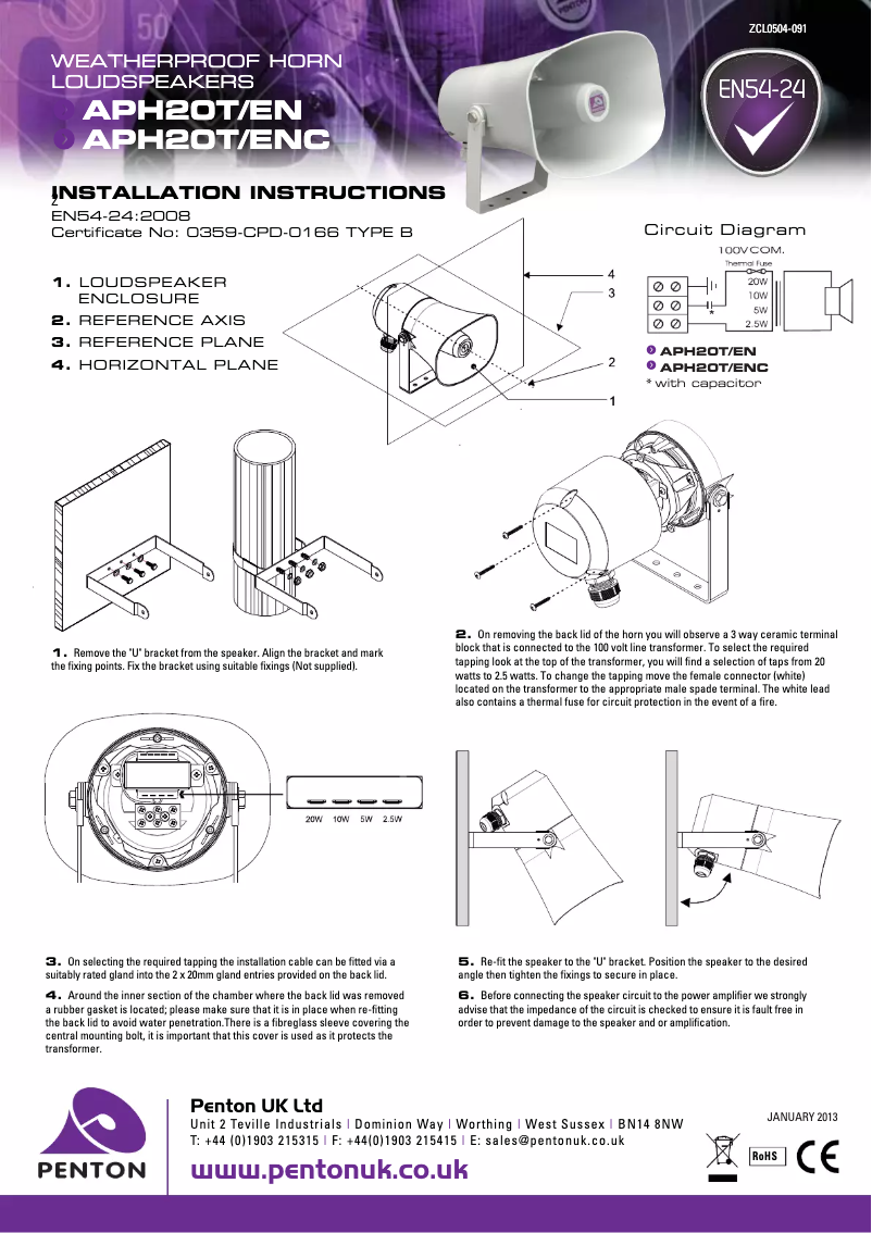 Page 1 de la notice Manuel utilisateur Penton APH20T/ENC