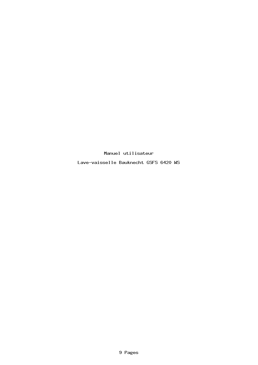 Page 1 de la notice Manuel utilisateur Bauknecht GSFS 6420 WS