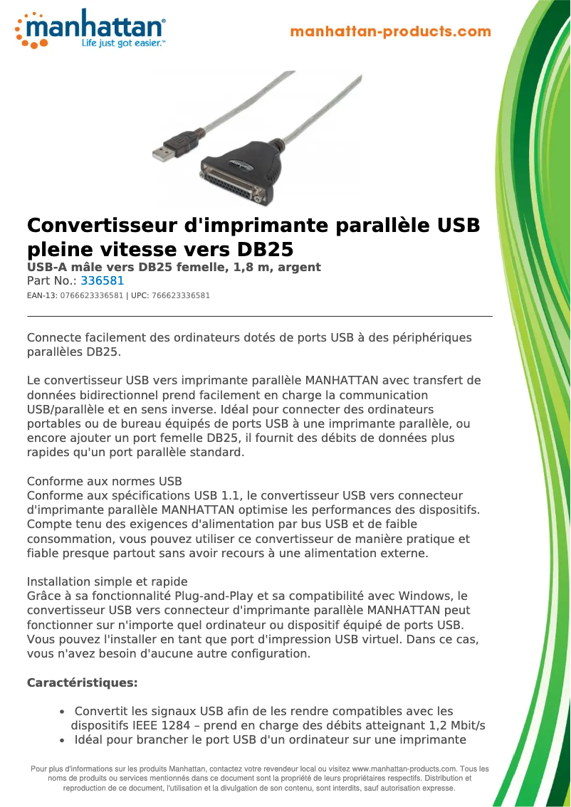 Page 1 de la notice Fiche technique Manhattan 336581