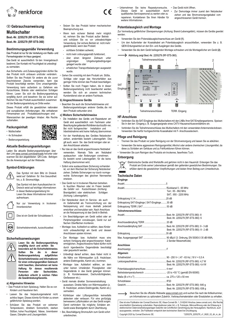 Page 1 de la notice Manuel utilisateur Renkforce RF-STS-360