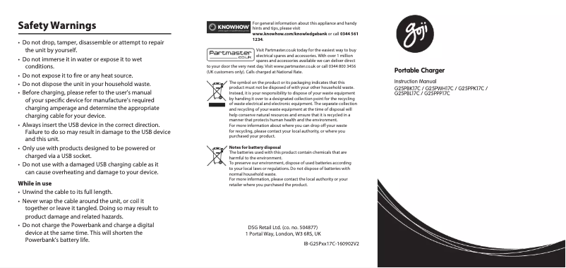 Page 1 of the manual User Manual Goji G25PPK17C