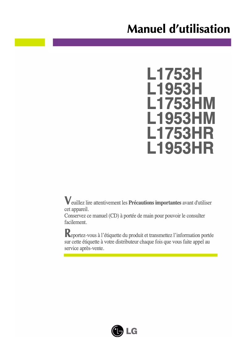 Page 1 de la notice Manuel utilisateur LG L1953HM