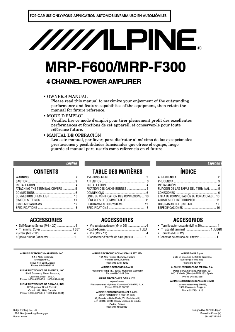 Page 1 de la notice Manuel utilisateur Alpine MRP-F600