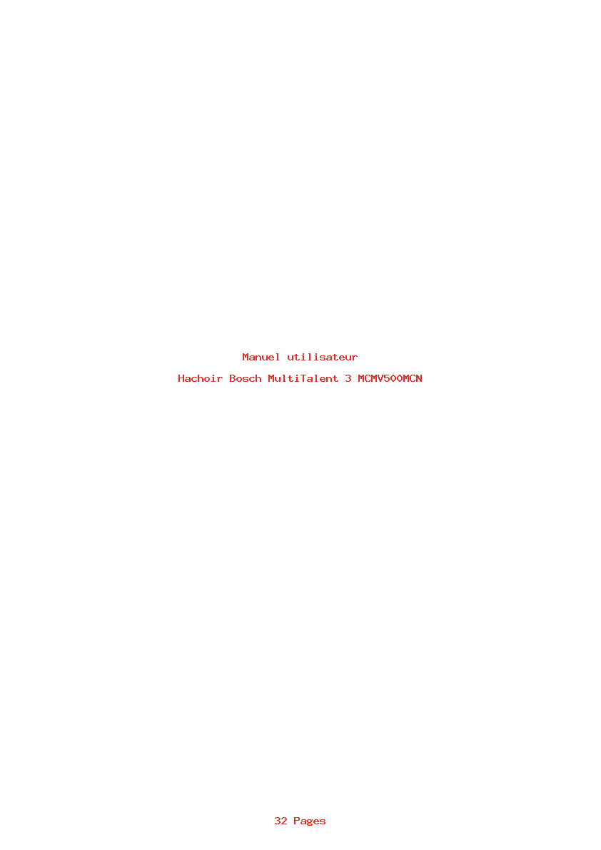 Page 1 de la notice Manuel utilisateur Bosch MultiTalent 3 MCMV500MCN