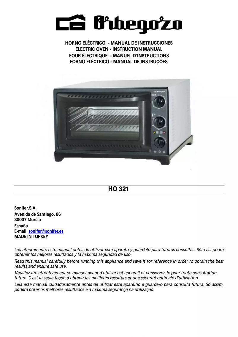 Page 1 de la notice Manuel utilisateur Orbegozo HO 321