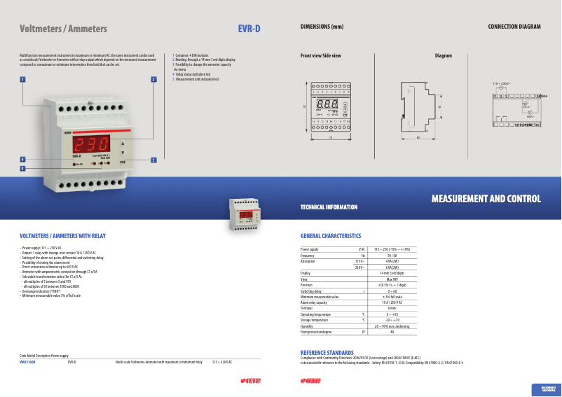 Page 1 de la notice Fiche technique Vemer EVR-D