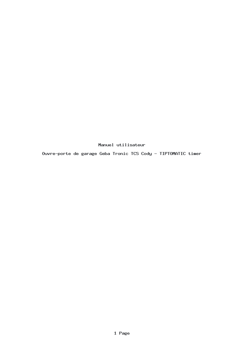 Page 1 de la notice Manuel utilisateur Geba Tronic TCS Cody - TIPTOMATIC timer