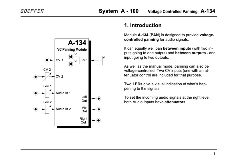 Page 1 de la notice Manuel utilisateur Doepfer A-134