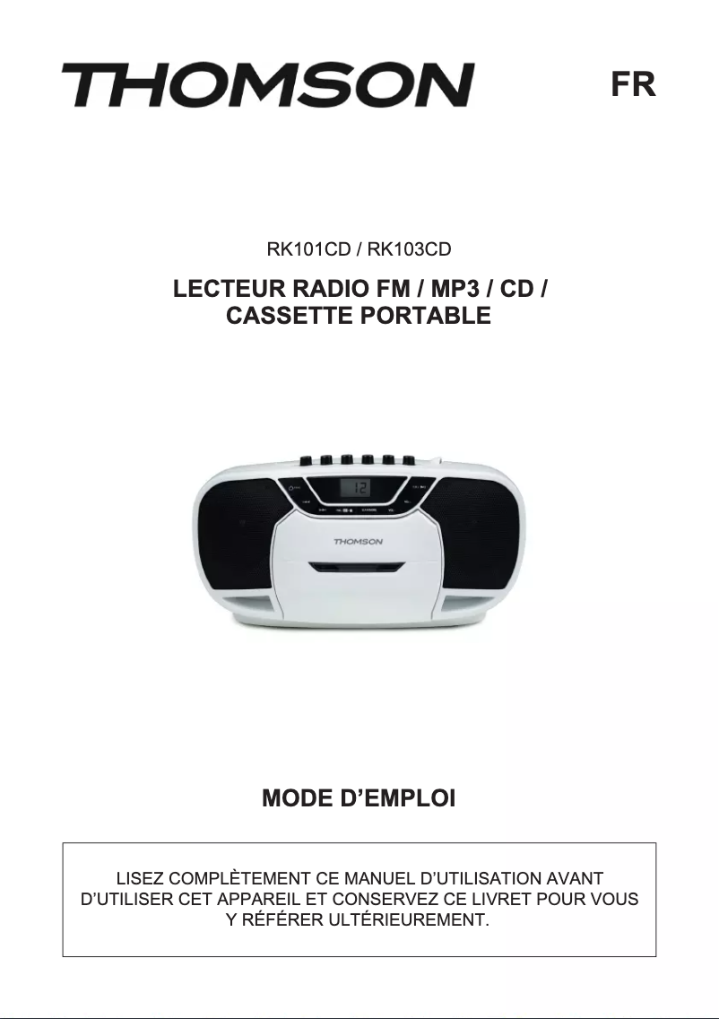 Page 1 de la notice Manuel utilisateur Thomson RK101CD